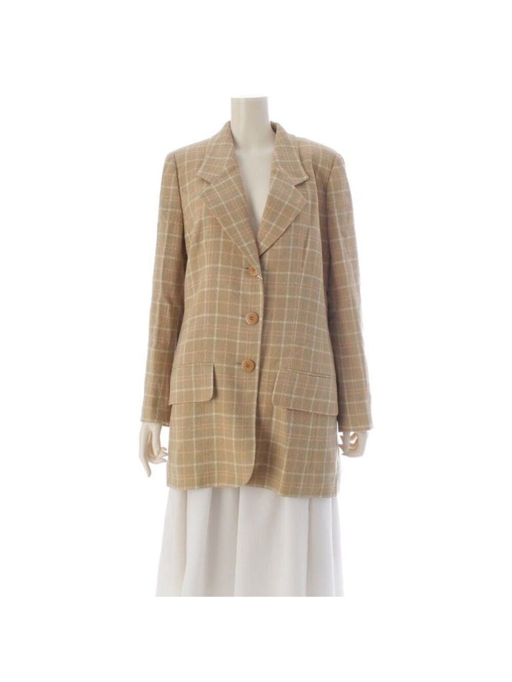 Celine Vintage Wool Check Coat Beige 44